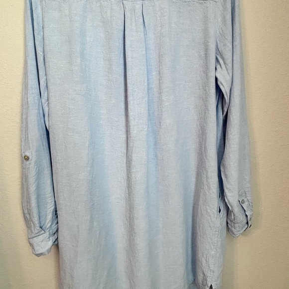 C&C California Light Blue Linen Blend Midi Shirt Dress Size Medium - Picture 11 of 12